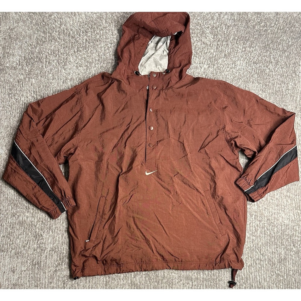 VINTAGE 90s Nike Jacket Windbreaker Hoodie Half Snap Jacket Center Swoosh XL